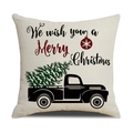 Linen Christmas pillowcase with vintage truck and Merry Christmas text print - Beige We wish you Vintage Truck/22YM13-33