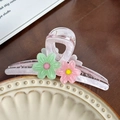 Pink and white marble acrylic hair claw with decorative flowers for sweet ponytail styling - Light Pink Large (Green+Pink) - 13cm