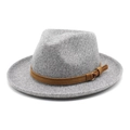 Sombrero fedora de fieltro gris claro con banda de cuero marrón y estilo retro inglés - M(56-58cm) / Gris Jaspeado Claro