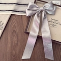 Elegant large iridescent pearl gauze bow hair clip for girls in a vintage silver finish - Textured Satin Bow / Silver Gray