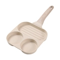 Beige 3-hole non-stick maifan stone frying pan with wood-grain handle for breakfast - Upgraded Bakelite 3-Hole Steak Pan