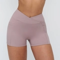 Women's dusty rose high-waisted yoga shorts with crossover waistband and side pockets - Smoky Purple