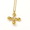 Detail of 18k gold plated titanium cross pendant with white gemstone on fine chain - Gold White Cat Eye Stone