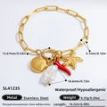 Collana in acciaio inossidabile placcato oro 18k con pendenti a conchiglia e perla - Bracciale con ciondoli elementi marini (SL41235)