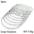 9pcs set of polished silver stackable 3mm stainless steel bangles for daily wear - 9Pcs Set-Silver (KB183011-LO)