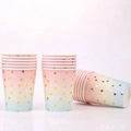 Close-up of pink rainbow gradient paper cups with metallic gold foil polka dots - Rainbow Paper Cups (20pcs)