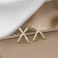 Elegant gold plated X-shaped earrings with sparkling cubic zirconia pave setting - 23# Letter Studs