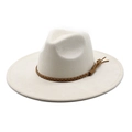 Classic cream wide-brim fedora hat with brown braided band for men and women - M (56-59cm) / Off-white Suede