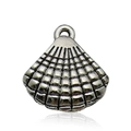 Silver ocean shell alloy pendant for DIY jewelry with detailed grid texture - 1Pc Antique Silver Shell 14x15mm