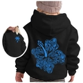 Kids black hoodie with blue hibiscus sunset print featuring tropical ocean elements - Tops / Size 100 / Black