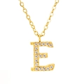 Golden titanium steel letter E pendant necklace with sparkling clear crystals - Letter E (Includes Chain)