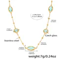 Collana in acciaio inossidabile placcato oro 18k con pietre di vetro azzurro - Pietra di Vetro Blu Dorata (TXP285)