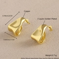 Boucles d'oreilles clous en laiton plaqué or 18k au design géométrique organique - Plaqué Or Véritable Forme C Irrégulière (EL04-10)