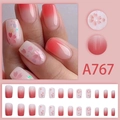 Sweet pink gradient press-on nails set with cherry blossom patterns and 24-piece box - Pink Gradient Cherry Blossom Style (A767 Glue Type)