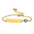 Gouden roestvrijstalen kinderarmband met evil eye kraal en een blanco graveerplaat - 12+5cm Verstelbaar / Goud