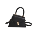 Minimalist black irregular leather handbag with golden hardware and adjustable strap - Black