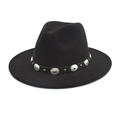 Detail of black wool fedora featuring a leather band with silver metal buckle - M (56-58cm) / Black