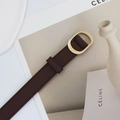 Dark brown leather belt for women with gold oval buckle and fine stitching details - Coffee
