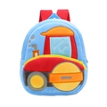 Sky blue plush kids backpack featuring a colorful cartoon steam roller embroidery design - Road Roller
