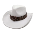 Dettaglio della fibbia a cuore con strass su un cappello da cowboy in lana bianca - M (56-58cm) / Bianco