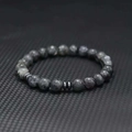 Men's 6mm beaded bracelet with grey mottled stones and silver metal spacers - 8mm Black Sparkle