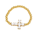 Gold-plated beaded ring with a cross pendant set with clear cubic zirconia stones - White