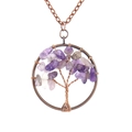 Antique copper Tree of Life necklace featuring purple amethyst stones and wire-wrap design - 3.5cm Diameter / Antique Copper/Amethyst