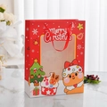 Rote Weihnachts-Geschenktüte aus Papier mit Sichtfenster und Rentier-Motiv mit Griff - Cartoon-Weihnachtselch / Klein 18*8.5*24 cm