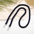 Detail of navy blue hand-woven crossbody phone strap with silver metal swivel hooks - 14mm Width / Navy Blue (K2523)