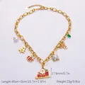 Golden chunky chain necklace featuring Santa Claus, reindeer, and pearl charms for Christmas - Santa Claus Multi-pendant Necklace (XL31176)