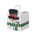 White 5.5cm square Christmas gift box featuring a snowman pattern with white handle rope - Snowman Style