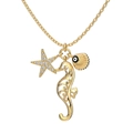 Golden S925 silver necklace with sparkling starfish, seahorse, and shell eye charms - 925 Silver / Gold Seahorse Starfish Shell Necklace (DY190821-S-G-WH)