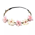 Pink and ivory floral crown headband with rustic woven vine base and elastic strap - Pink