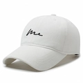 White cotton baseball cap featuring black 'me' embroidery and a classic curved brim - Adjustable / White