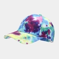 Tie-dye baseball cap featuring vibrant purple, blue, and yellow street art graffiti - Purple Blue Yellow Artistic Tie-Dye (17#)