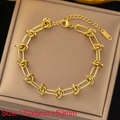 Bracelet chaîne à nœuds dorés de style punk avec fermoir mousqueton et chaîne de réglage - Chaîne corde nouée / Or (KB182827-Z)