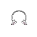 Silver horseshoe ring featuring intricate pink butterfly charms made of surgical steel - Silver Butterfly Pink Enamel