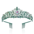 Green crystal bridal crown with rainbow rhinestones and built-in hair combs - Green Base AB Aurora Rhinestone