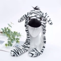 Detail of plush zebra hat with moving ears and black and white stripes for kids - Zebra