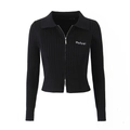 Women's black ribbed knit sweater with polo collar, zipper front and Refeel logo embroidery - S / Black