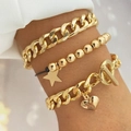 Ensemble de trois bracelets dorés avec breloques étoile et cœur pour un look superposé - HS596-21 Or Étoile Coeur Ensemble 3pcs