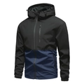 Giacca con cappuccio impermeabile bicolore nero e blu scuro con tasche a cerniera - S / Blu scuro