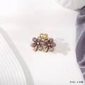 Mini gold alloy flower hair claw with dark grey translucent petals and crystal center - 24# Grey Double Plum Blossom Claw