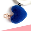 Blue heart-shaped plush keychain with a gold metal ring and soft fluffy texture - Sapphire Blue