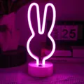 Veilleuse néon LED lapin rose avec socle rond pour bureau et alimentation par USB - Lapin Lumière Rose