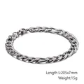 Poliertes silbernes Edelstahl 3:1 NK Kettenarmband mit Karabinerverschluss, 7mm Breite - Silberne Panzerkette (7mm x 205mm)