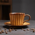 Brown ceramic coffee cup and saucer set with unique wavy texture and vintage glaze finish - 251-medium-piano Key Cup + Saucer (brown) 270ml / Universal