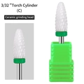 3/32 Torch Cylinder coarse ceramic nail drill bit with green ring for electric filing - HF-14 Torch Cylinder Ceramic Drill Bit (C Coarse)