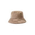 Thick faux rabbit fur bucket hat for women in light coffee brown winter plush style - Khaki