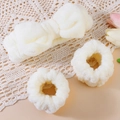 Three-piece coral fleece spa set with bow headband and wristbands in cream white - 3-Piece Headband Set / Beige